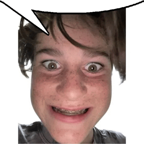 a close up of a person 's face with a speech bubble .