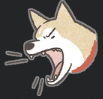 a cartoon drawing of a dog yawning with its mouth open on a black background .