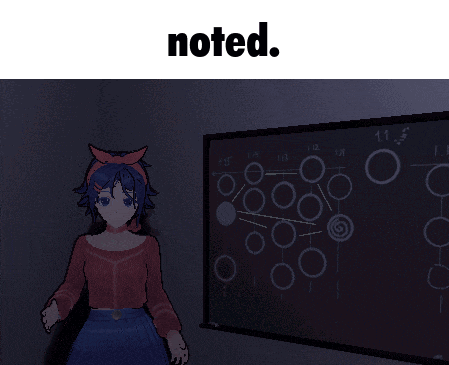 a drawing of a girl standing in front of a blackboard with the words noted above her
