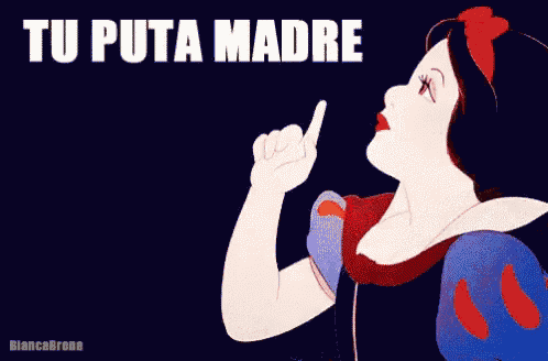 a cartoon of snow white giving a thumbs up with the words " tu puta madre " above her