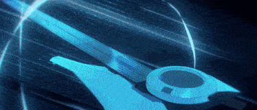 a futuristic scissors with a blue light behind it