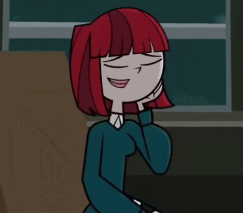 a cartoon girl with red hair is smiling and waving at the camera