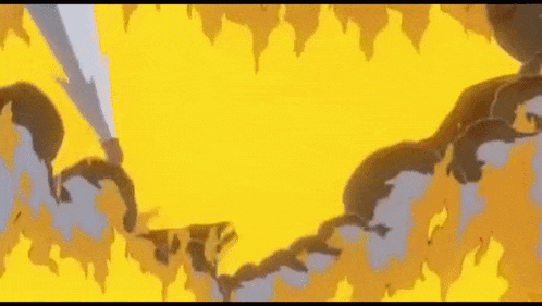 a cartoon of a person standing in front of a fire .