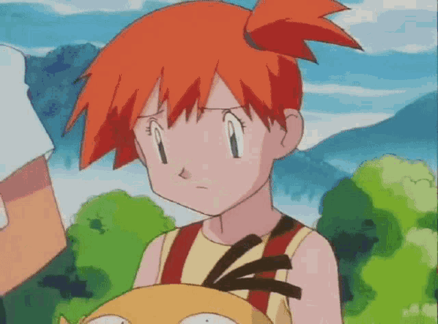 a close up of a cartoon character holding a fish in her hand .