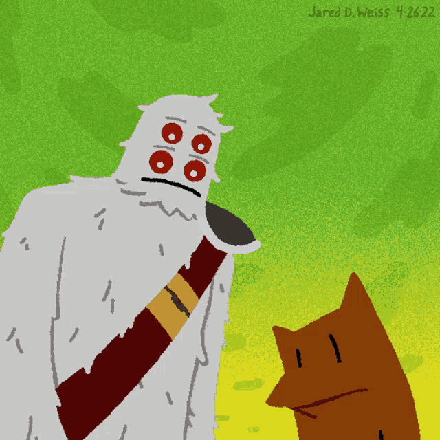 a drawing of a yeti and a fox by jared d. weiss