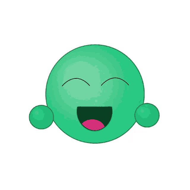 a green smiley face with its eyes closed and its mouth open