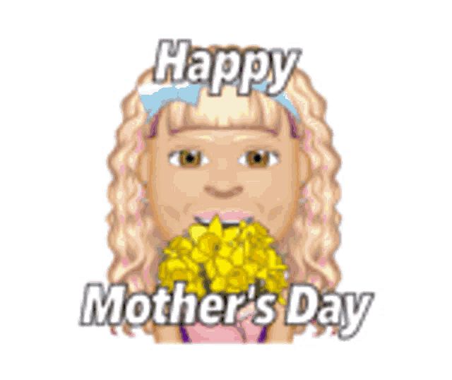 a cartoon girl is holding a bouquet of flowers and says happy mothers day