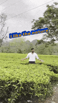 a man standing in a field with the words i like the nature