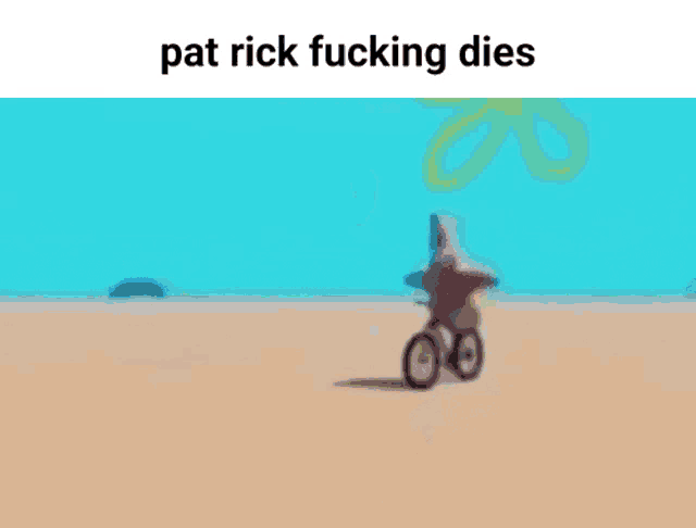 patrick star from spongebob squarepants is riding a skateboard on the beach