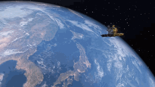 an artist 's impression of a spaceship flying over the earth