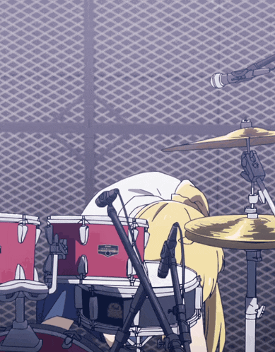 a drawing of a person playing a drum set