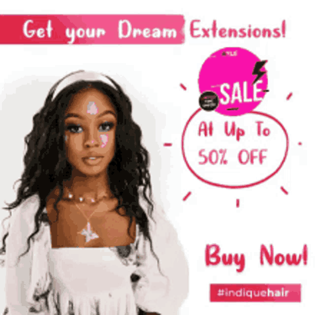 an advertisement for hair extensions with a woman in a white dress