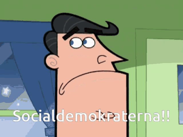 a cartoon character says socialdemokraterna on the bottom