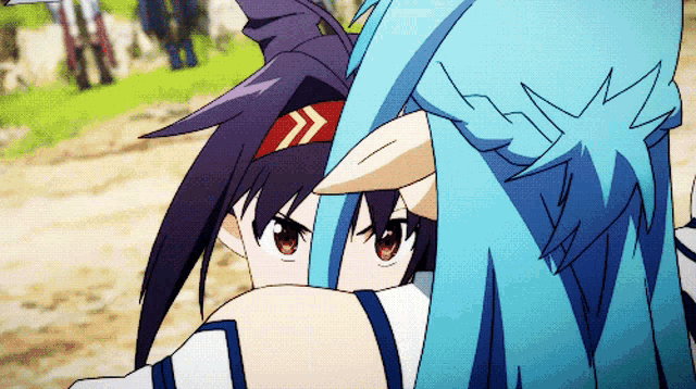 a couple of anime characters standing next to each other with one wearing a headband with arrows on it
