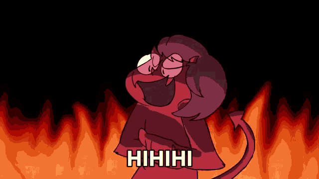 a cartoon of a devil with the words " hihihi " written on it