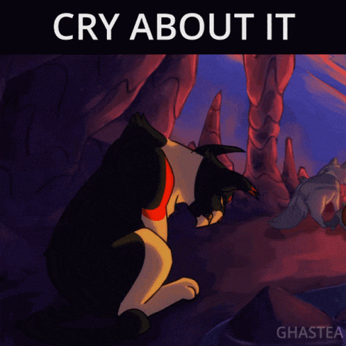 a drawing of a cat and a wolf with the words cry about it above it