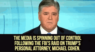 a man in a suit and tie is giving a news report about the fbi raid on trump 's personal attorney michael cohen
