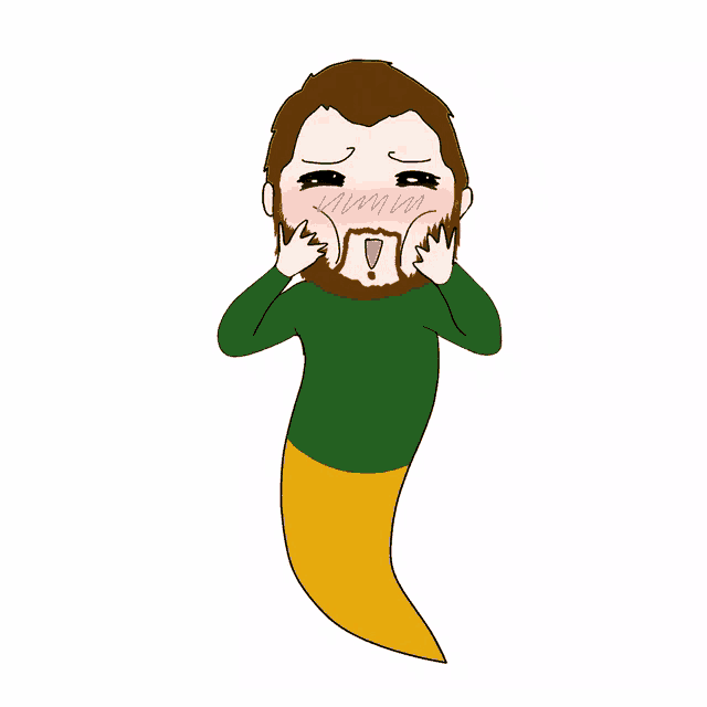a cartoon drawing of a man with a beard and a green shirt