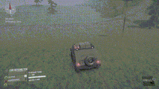 a screenshot of a video game shows a car on its side in a grassy field
