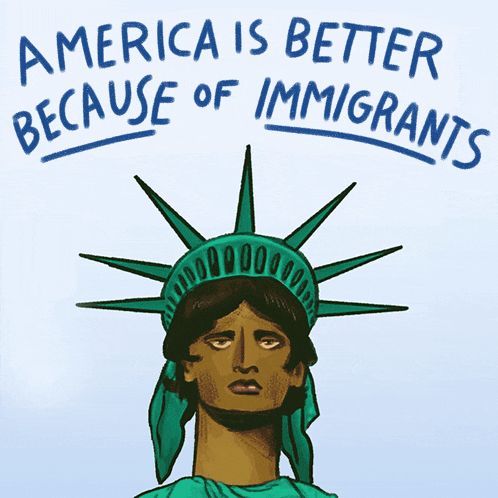 an illustration of the statue of liberty with the words " america is better because of immigrants "
