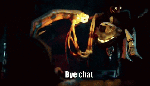 a cartoon character with x 's on his eyes is saying bye chat