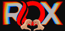 two hands are making a heart shape in front of the rox logo