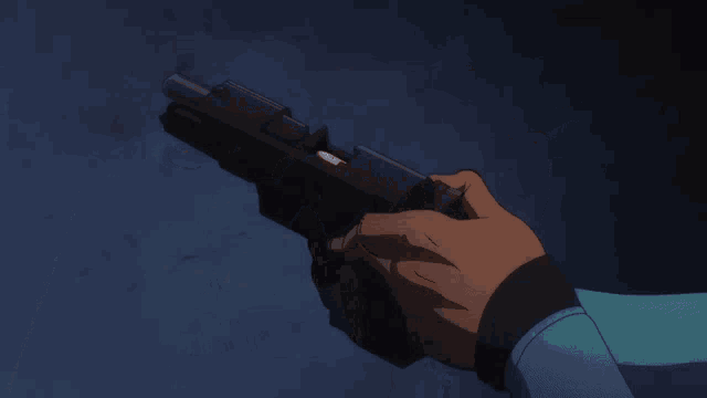 a man in a mask is holding a gun and has the letter x on his head