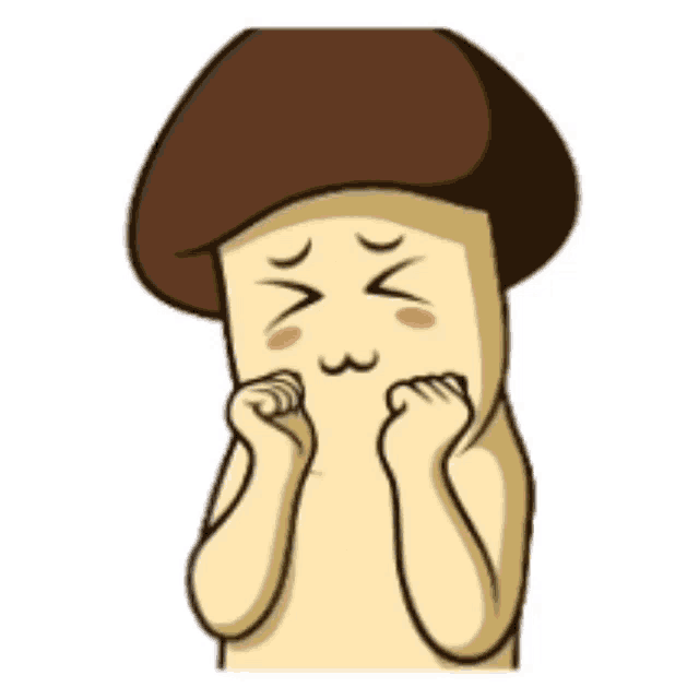 a cartoon drawing of a mushroom with a sad look on his face
