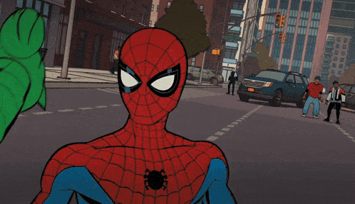 a cartoon drawing of a superhero with a green cape shooting a bullet
