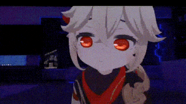 a cartoon character with red eyes is standing in front of a computer monitor .