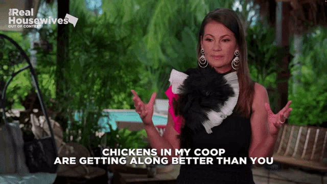 a woman says chickens in my coop are getting along better than you on a real housewives show