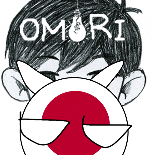 a drawing of a boy with horns and the word omori on his head