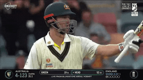 a man wearing a helmet and holding a bat is playing cricket