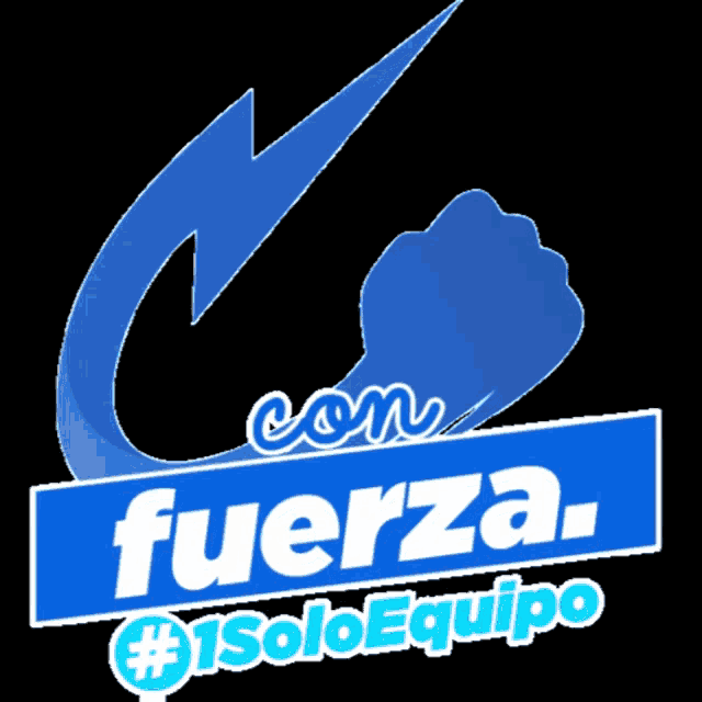 a logo for con fuerza # 1soloequipo with a blue lightning bolt
