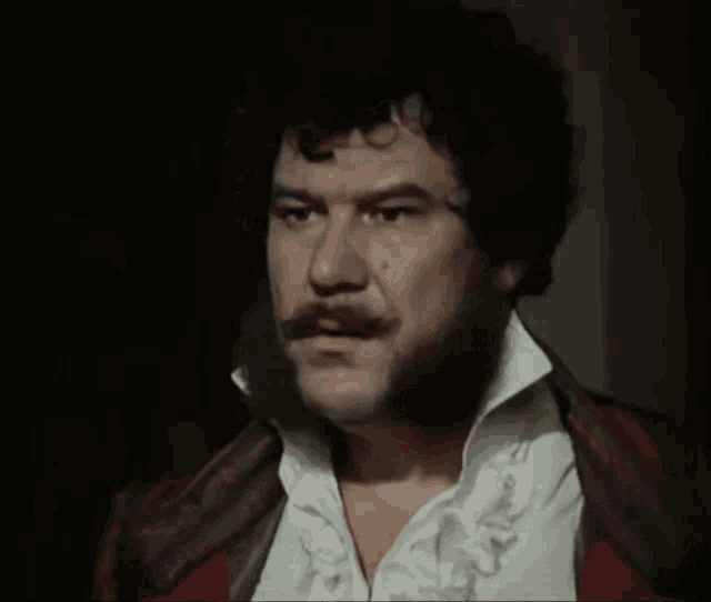 a man with a beard is wearing a red jacket