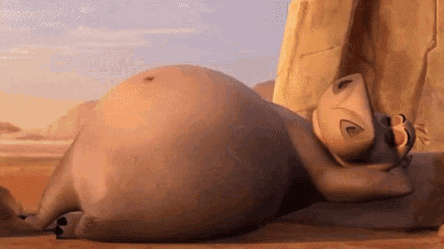 a cartoon hippo is laying on the ground with its head on its stomach