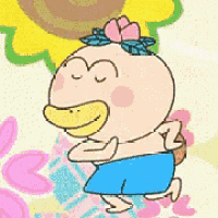 a cartoon character with a flower on his head is walking in front of a sunflower