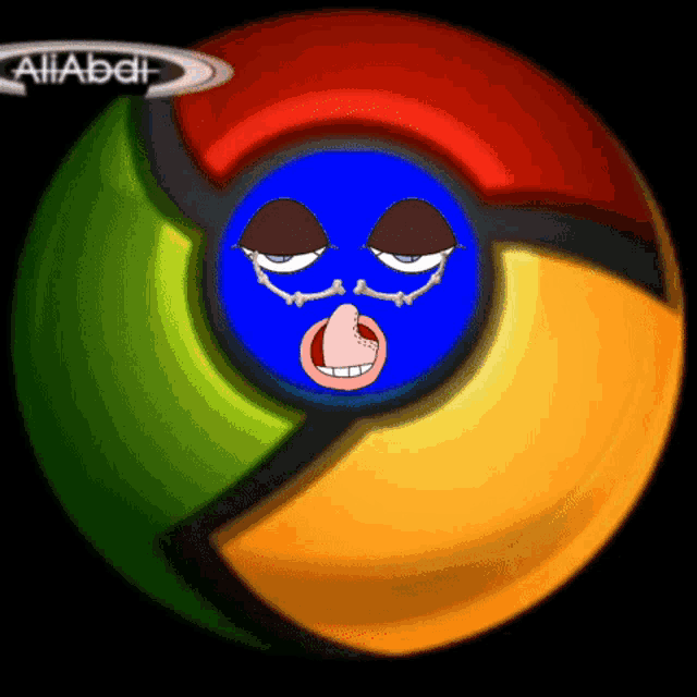 a google chrome logo with a cartoon face in the center