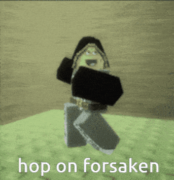 a cartoon character with the words hop on forsaken written on the bottom
