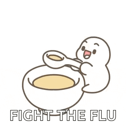 a cartoon of a person holding a spoon in a cup of soup .
