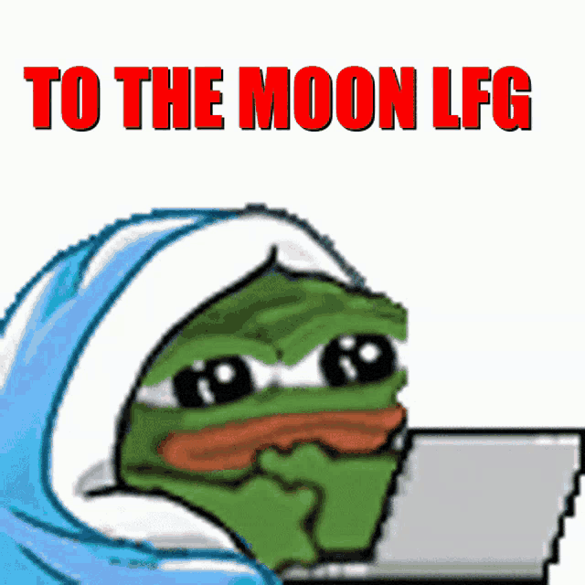 a cartoon of a frog with the words to the moon lfg written above it