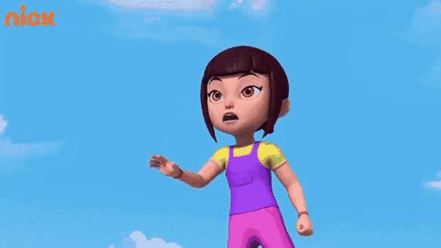 a cartoon girl is covering her face with her hand and making a funny face .