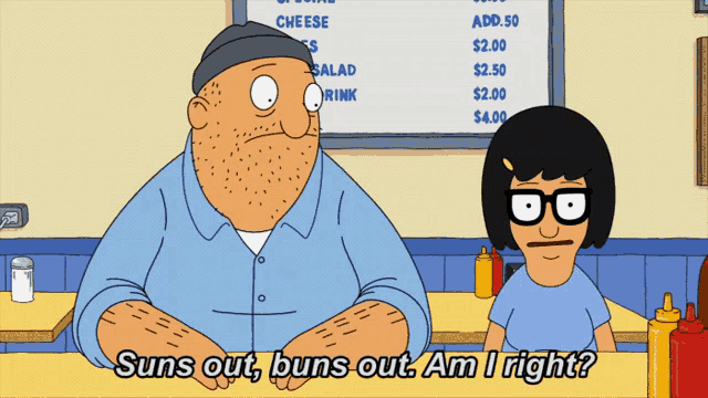 bob and tina from bob 's burgers sit at a table