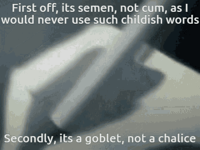 a picture of a fork with a caption that says " first off its semen not cum "
