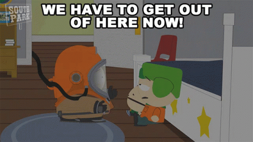 We Have To Get Out Of Here Now Eric Cartman GIF - We Have To Get Out Of Here Now Eric Cartman Kyle Broflovski GIFs