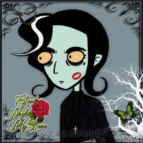 a picture of a girl with a red rose and the words good night my love on it