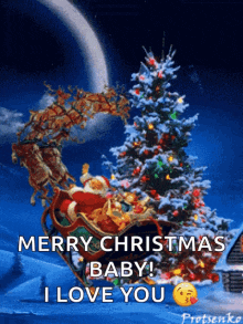 a merry christmas baby i love you greeting card with santa claus in a sleigh