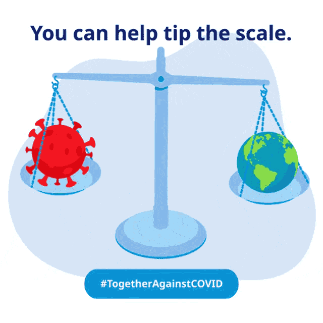 a scale with a virus and a globe on it