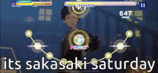 a screenshot of a video game with the words " its sakasaki saturday "