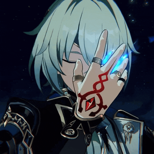 a drawing of a person covering their face with their hand with a ring on it